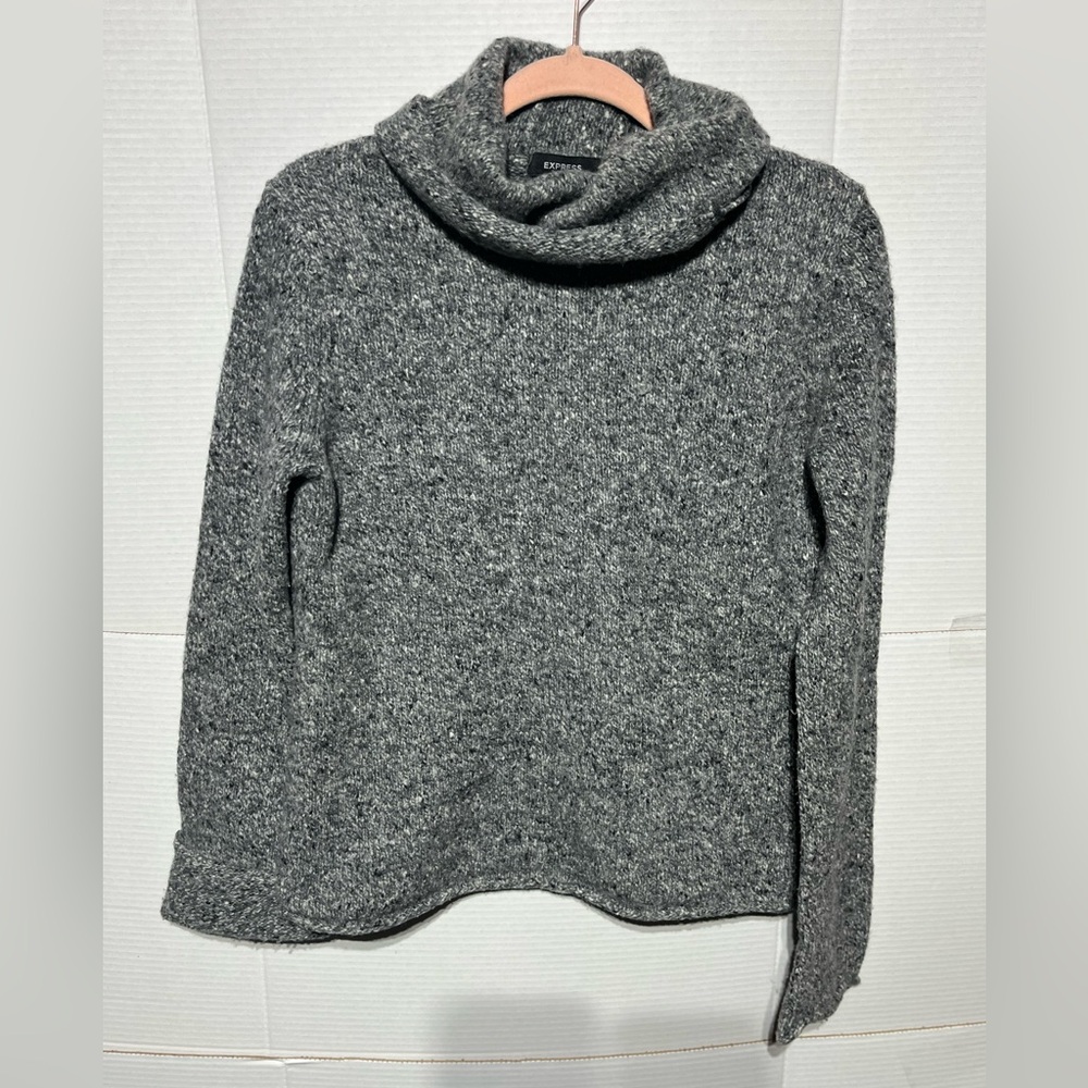 EXPRESS (L) GRAY WOOL BLEND COWL NECK WARM‎ COMFY SWEATER PREOWNED